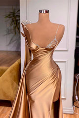 One Shoulder Long Sleeves Mermaid Corset Prom Dress Split With Beads outfit, Party Dresses Design
