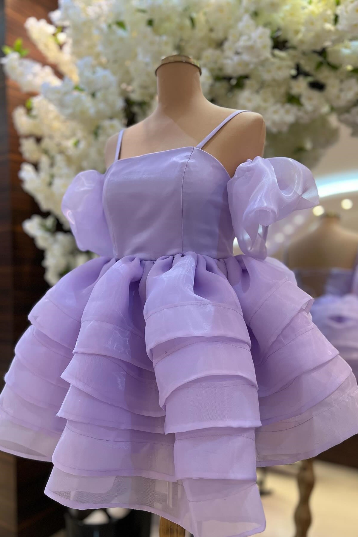 Lavender Cold Shoulder Straps Puff Sleeves Layers Corset Homecoming Dress outfit, Evening Dress Stunning
