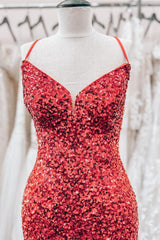 Red Lace-Up Sequins Sheath V Neck Corset Homecoming Dress with Tassels Gowns, Small Wedding Ideas