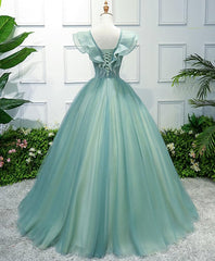 Green V Neck Tulle Long Corset Prom Dress, Green Evening Dress outfit, Evening Dresses Australia