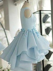 3D Flower Short Blue Corset Prom Dresses, 3D Floral Short Blue Graduation Corset Homecoming Dresses outfit, Cute Dress