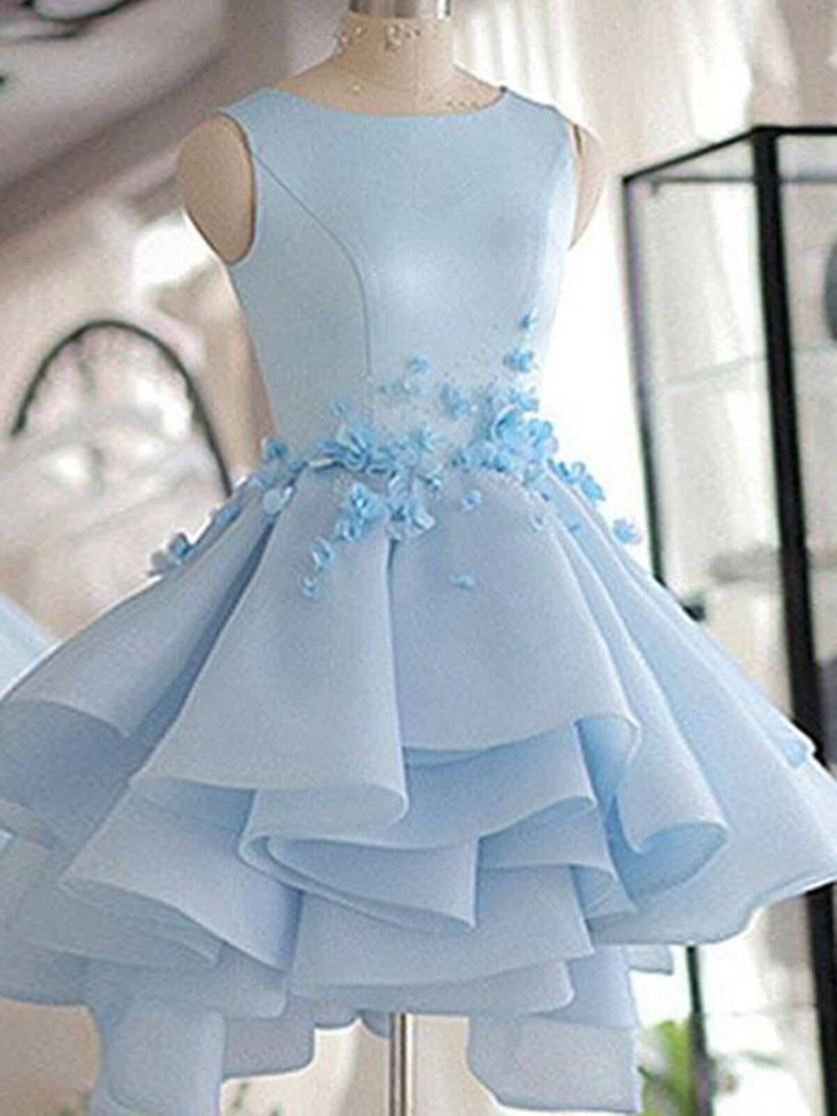 3D Flower Short Blue Corset Prom Dresses, 3D Floral Short Blue Graduation Corset Homecoming Dresses outfit, Reception Dress
