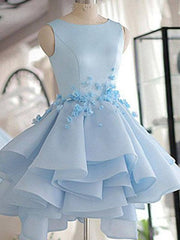 3D Flower Short Blue Corset Prom Dresses, 3D Floral Short Blue Graduation Corset Homecoming Dresses outfit, Reception Dress