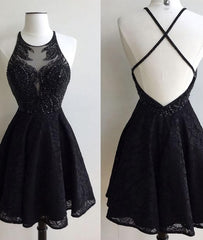 A-Line Jewel Backless Short Black Lace 2024 with Beading Corset Homecoming Dresses outfit, Formal Dress Stores