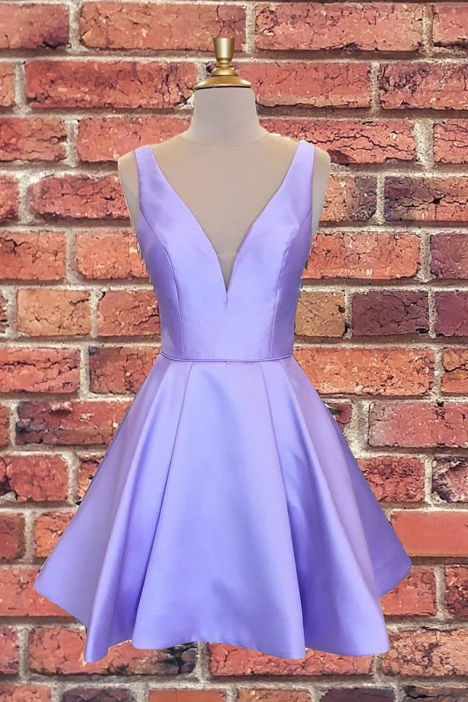 Simple Short Lavender Corset Homecoming Dress outfit, Strapless Dress