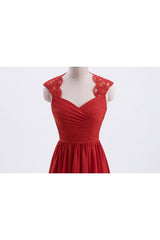 Elegant Red Chiffon Pleated A-line Long Corset Bridesmaid Dress outfit, Party Dresses