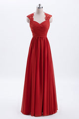 Elegant Red Chiffon Pleated A-line Long Corset Bridesmaid Dress outfit, Party Dress Long Sleeve Maxi