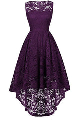 Sleeveless Hi-Low Lace Lavender Party Dress Outfits, Bridesmaid Dress Yellow