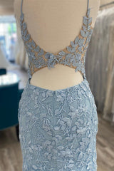 Light Blue Appliques Plunge V Short Corset Homecoming Dress outfit, Homecomming Dresses Short