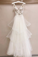 Charming Tulle Appliques V Neck Lace Corset Wedding Dresses with Ruffles Gowns, Wedding Dress Ball Gown