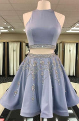 Princess/A-Line Knee Length Two Pieces Satin Corset Prom Dresses outfit, Bachelorette Party
