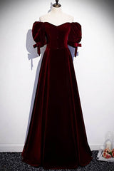 Modest Burgundy Long Corset Prom Dresses with Short Sleeves Vintage Evening Gown outfits, Party Dress Purple