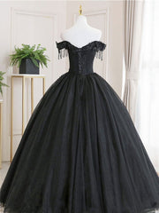 Black tulle lace long black tulle lace Corset Prom dresses outfit, Party Dresses With Sleeves