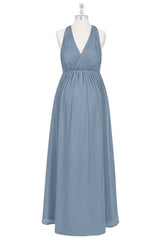 Dusty Blue Halter Backless Maternity Corset Bridesmaid Dress outfit, Party Dress For Teens