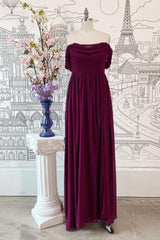 Raspberry Off-the-Shoulder Cowl Neck Chiffon Long Corset Bridesmaid Dress outfit, Bridesmaid Dresses Lavender