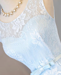 Light Blue Lace High Low Corset Prom Dress, Corset Homecoming Dress outfit, Evening Dress Sleeve