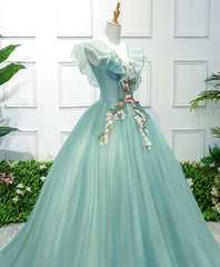 Green V Neck Tulle Long Corset Prom Dress, Green Evening Dress outfit, Evening Dresses Cocktail