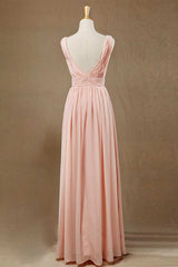 Elegant Plush Pink V-Neck Open Back A-Line Long Corset Bridesmaid Dress outfit, Party Dress Over 68