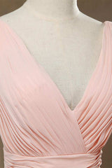 Elegant Plush Pink V-Neck Open Back A-Line Long Corset Bridesmaid Dress outfit, Party Dresses For Over 68S