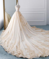Unique Champagne Tulle Lace Long Corset Wedding Dress, Bridal Gown outfit, Weddings Dresses Uk