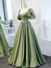 Simple Green Satin Long Corset Prom Dress, Green Evening Dress outfit, Homecoming Dress Modest