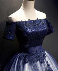 Blue Tulle Lace Long Corset Prom Dress, Blue Tulle Lace Corset Formal Dress outfit, Prom Dress Designer