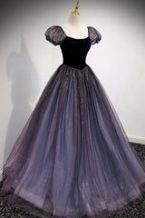 Purple Velvet Tulle Long Corset Prom Dresses, A-Line Evening Dresses outfit, Party Dresses Short