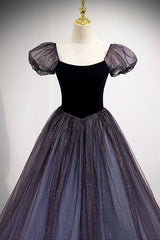Purple Velvet Tulle Long Corset Prom Dresses, A-Line Evening Dresses outfit, Party Dress Styles