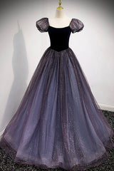 Purple Velvet Tulle Long Corset Prom Dresses, A-Line Evening Dresses outfit, Party Dress Inspiration