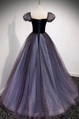 Purple Velvet Tulle Long Corset Prom Dresses, A-Line Evening Dresses outfit, Party Dress Outfit