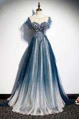 Blue Tulle Long Corset Prom Dresses, A-Line Corset Formal Evening Dresses outfit, Party Dresses For Christmas Party