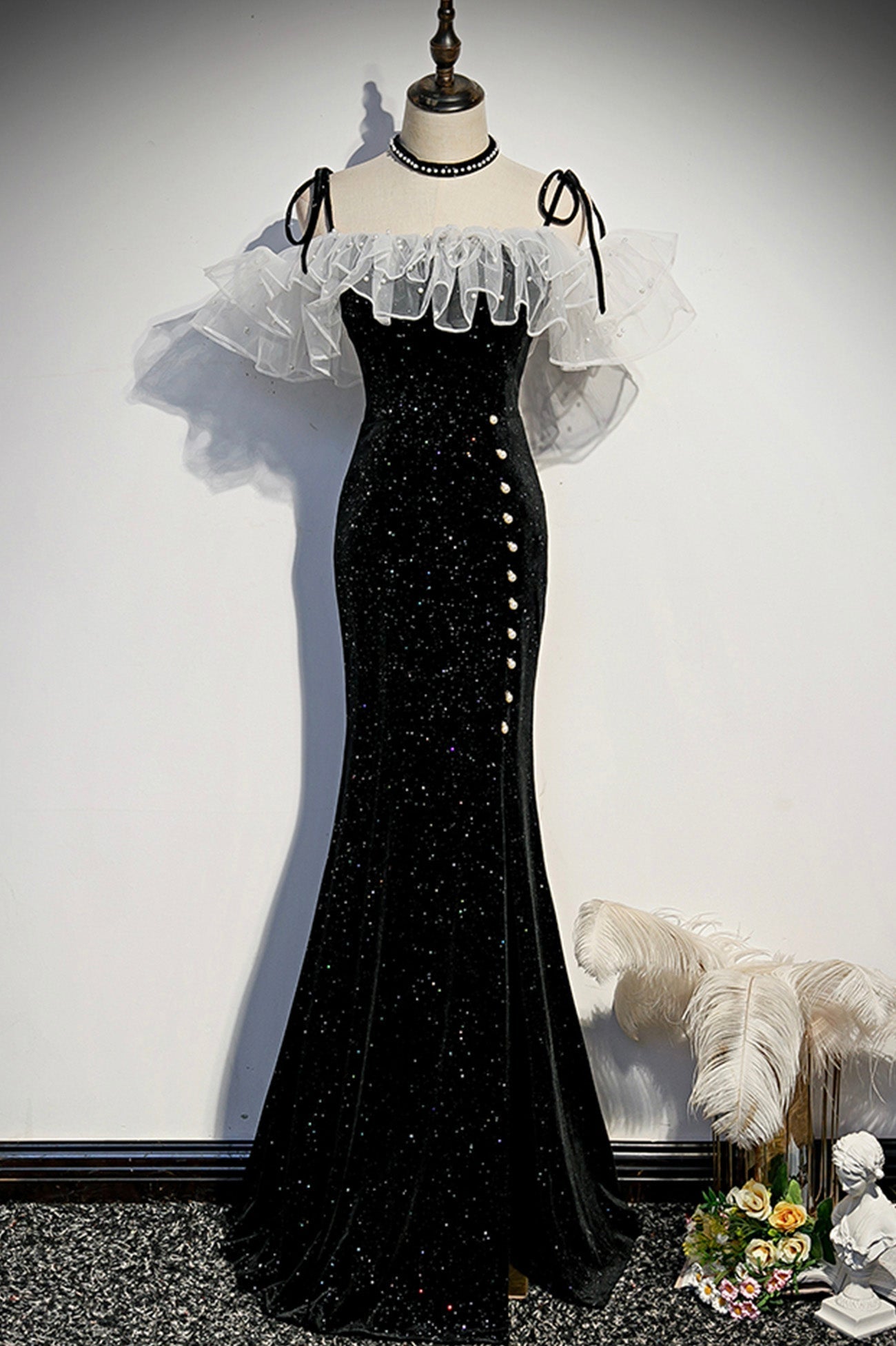 Black Velvet Long Corset Prom Dresses, Mermaid Evening Dresses outfit, Bridesmaid Dress Burgundy