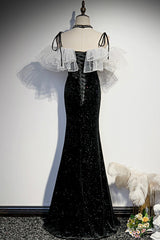 Black Velvet Long Corset Prom Dresses, Mermaid Evening Dresses outfit, Bridesmaides Dresses Short