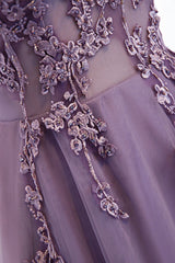 Purple V-Neck Lace Long Corset Prom Dresses, A-Line Evening Party Dresses outfit, Party Dresses Cheap