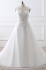 Elegant Sleeveless Long Corset Wedding Dress with Applique Gowns, Wedding Dress Train