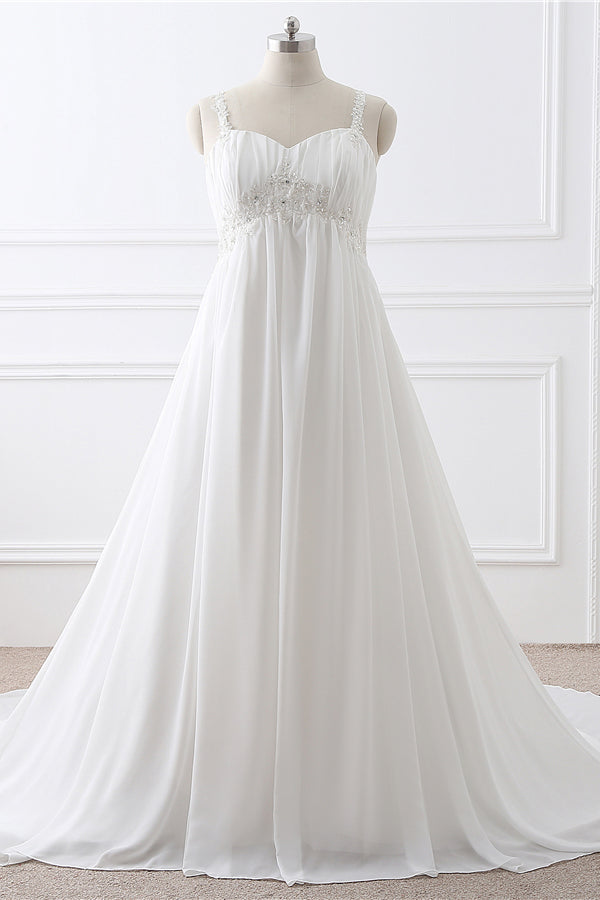 Simple Empire White Chiffon Long Corset Wedding Dress outfit, Wedding Dress Under 5005