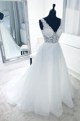 See-Through Lace Top White Corset Wedding Dress outfit, Wedding Dresses Elegant Simple