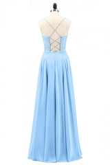 Light Blue Sweetheart Lace-Up A-Line Long Corset Bridesmaid Dress outfit, Homecoming Dresses Sweetheart
