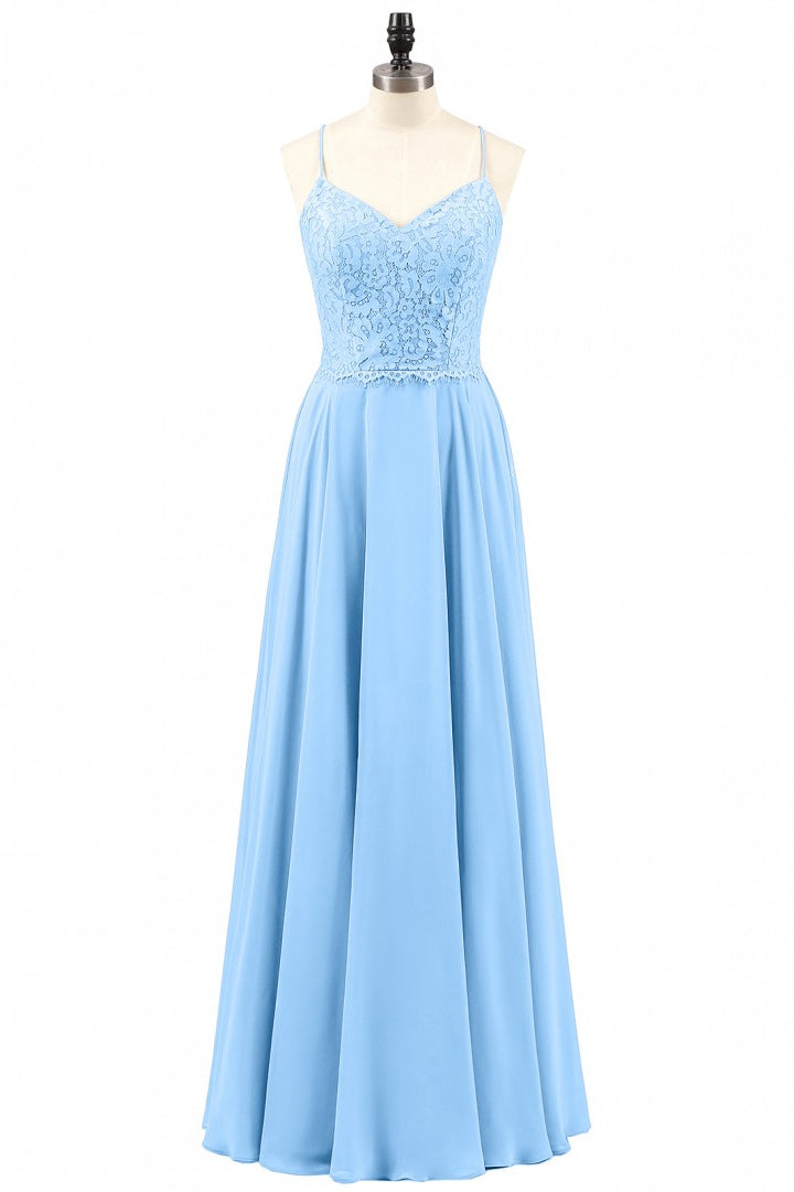 Light Blue Sweetheart Lace-Up A-Line Long Corset Bridesmaid Dress outfit, Homecoming Dress Sweetheart