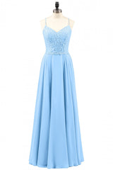 Light Blue Sweetheart Lace-Up A-Line Long Corset Bridesmaid Dress outfit, Homecoming Dress Sweetheart