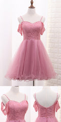 Chic Tulle Lace Spaghetti Strap With Beading Corset Homecoming Dresses outfit, Bridesmaids Dress Mismatched