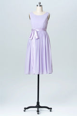 Lavender Crew Neck Tie-Side Short Corset Bridesmaid Dress outfit, Evening Dress For Wedding