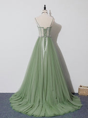 Green Tulle Lace Long Corset Prom Dress, Green Tulle Evening Dress, 3 Gowns, Evening Dresses 2041