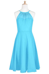 Pool Blue Chiffon Halter Short Corset Bridesmaid Dress outfit, Bridesmaid Dress Pink