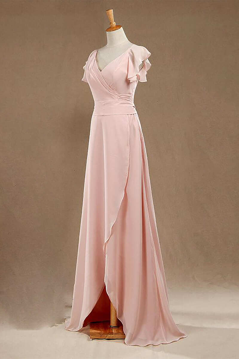 Blush Pink V-Neck Ruffled Long Corset Bridesmaid Dress outfit, Bridesmaid Dress White