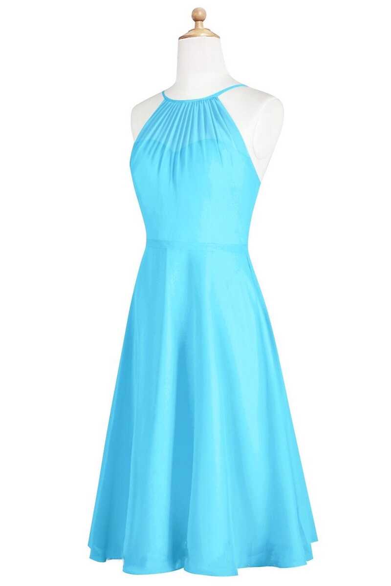 Pool Blue Chiffon Halter Short Corset Bridesmaid Dress outfit, Bridesmaid Dresses Pinks