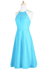 Pool Blue Chiffon Halter Short Corset Bridesmaid Dress outfit, Bridesmaid Dresses Pinks