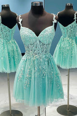 Mint Green Appliques Sweetheart A-Line Corset Homecoming Dress outfit, Prom Dresses Mermaid