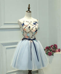 Gray Blue Tulle Short Corset Prom Dress, Tulle Corset Homecoming Dress outfit, Evenning Dresses Long
