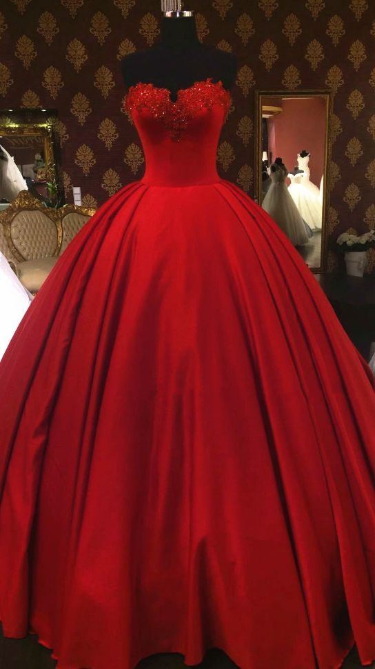 red tulle Corset Ball gowns floor length Corset Prom dresses strapless beading Corset Wedding dresses bridal dress outfit, Wedding Dresses Gowns